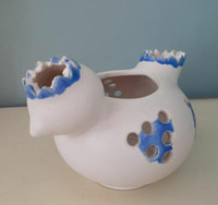 White & blue ceramic bird chicken bulb planter candle holder