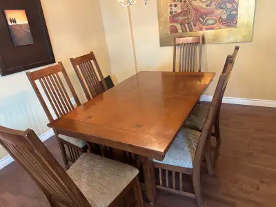Full set of table 8 chairs and leaf with coffee table and end ta, View more