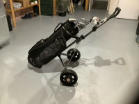 Golf  cart, bag and clubs