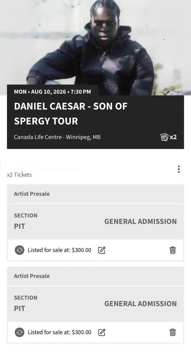 2x Daniel Caesar PIT Tickets523947110334484482