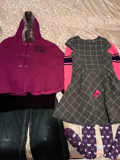 Girls clothes lot, from like new to good conditions, including Disney Frozen Fur Hooded Cape, fleece...