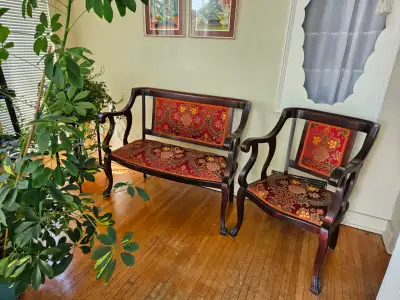 Charming Antique Settee and Chair for sale, View more