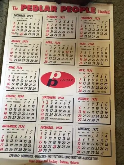 1974 Pedlar People Limited Oshawa. Never hung up. I unrolled it out of the tube. Measures 24x36 inch...