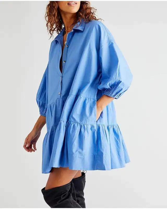 New Summer Mini Dress Puff Sleeve , Button Down Shirt Dress in Women's - Dresses & Skirts in Kitchener / Waterloo - Image 3