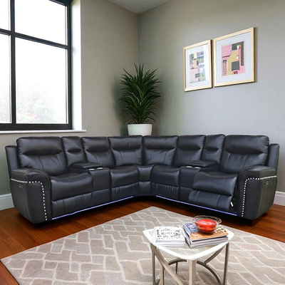 5-Seater Sectional Power Recliner In Gel Leather Upholstery, View more