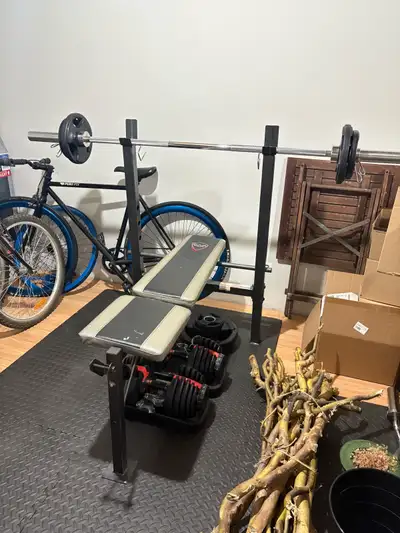 Adjustable barbell rack and bench, View more