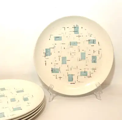 Mod set of 5 MCM Atomic Vernonware Heavenly Days dinner plates, View more