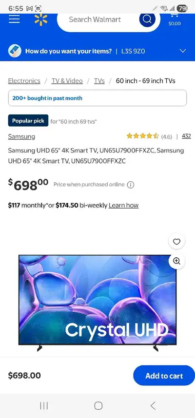2025 65" SAMSUNG 4K CRYSTAL UHD SMART TV , View more