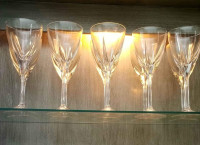 Long stem cut glass wine glasses