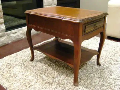 Vintage Beaucraft Elmira Leather Top End Table w/ Drawer & Shelf, View more