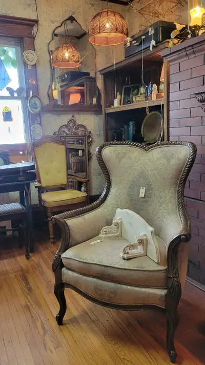Stunning Beige Vintage Bombay Company Wingback Armchair, View more