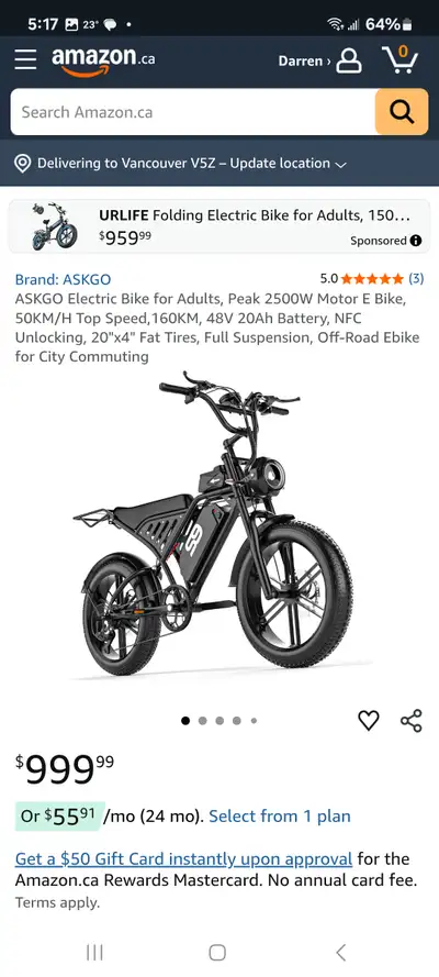 Ebike new. Off-road. Paid $ 1000.00 never used. Assembled., View more