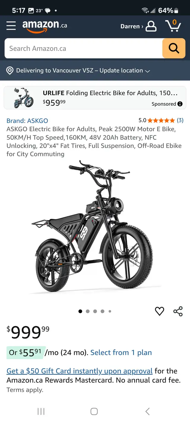 Ebike new. Off-road. Paid $ 1000.00 never used. Assembled.
