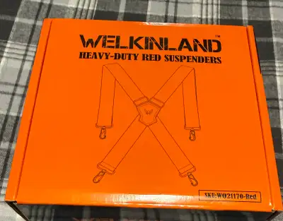 These Welkinland heavy-duty red suspenders are designed for comfort and durability, featuring an adj...