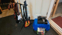 Xbox 360 w/ controllers, guitars, stand, games