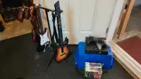 Xbox 360 w/ controllers, guitars, stand, games