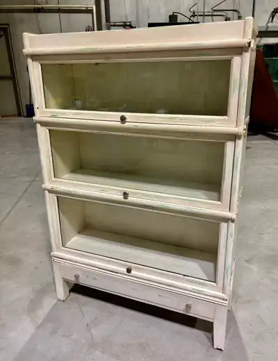 Antique White Distressed Three Tier Barrister Bookcase, View more