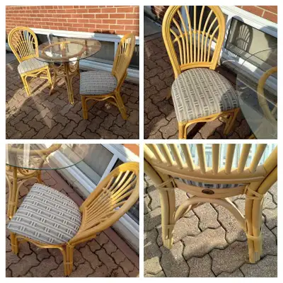 80's Retro 3-Piece Boca Rattan Wicker Table w/ 36" Glass Top, View more