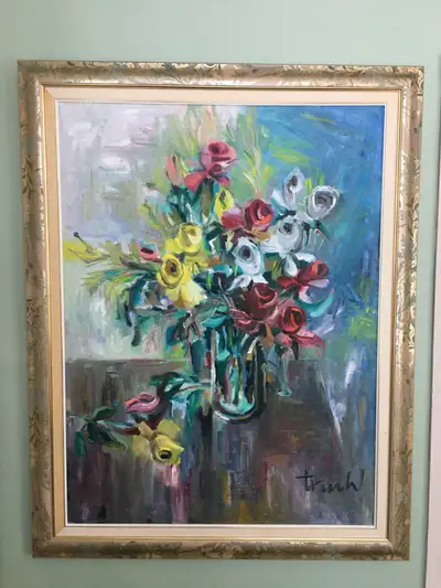 Très belle peinture, 41,5po x 32,5po. Valeur d'environ 1000$. Je peut faire un petit bout de chemin....