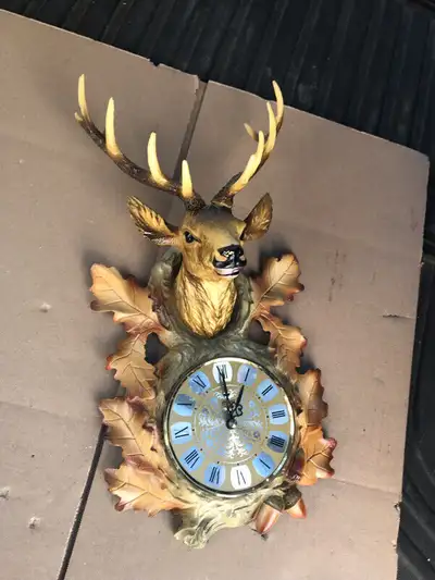 DEER WITH ANTLERS QUARTZ WALL CLOCK GERMANY MADE, View more