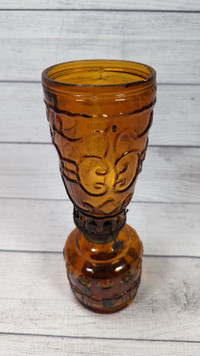 Vintage Miniature 11" Amber Glass Oil Lamp + Tea Candle Light