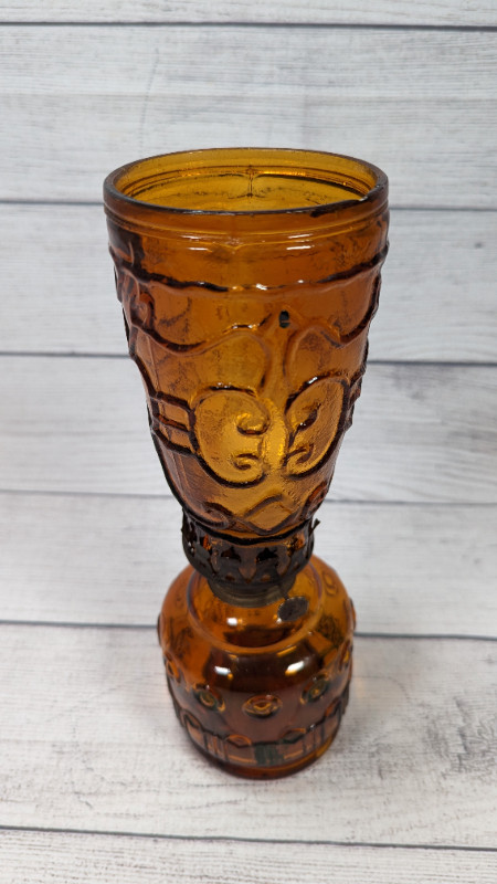 Vintage Miniature 11" Amber Glass Oil Lamp + Tea Candle Light in Arts & Collectibles in Ottawa