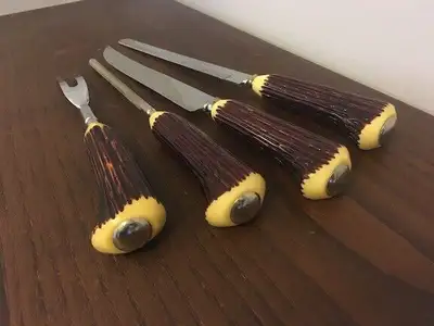 60s 70s Vintage Retro 4 SHEFFIELD ENGLAND ANTLER Serving Knives, View more