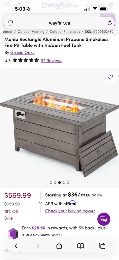Brand New Gracie Oaks 50.000 BTU Fire Table ( 48 inch ), View more