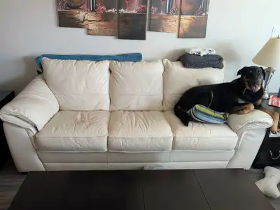 Cream Leather Loveseat and Sofa, View more