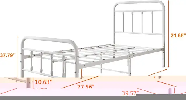 (NEW) TWIN Metal Bed Frame with Headboard & Footboard WHITE in Beds & Mattresses in City of Toronto - Image 3