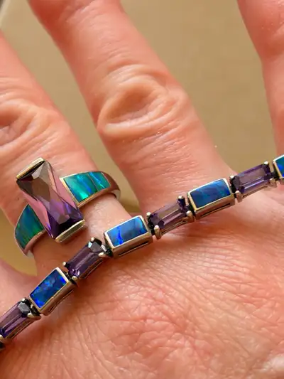 Amethyst Ring Bracelet Set, View more