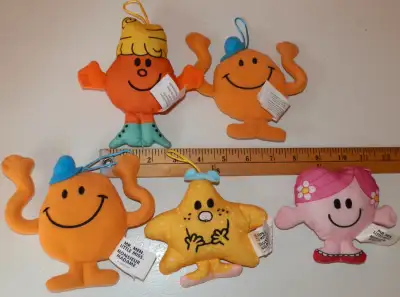 5 Mr. Men/Little Miss Plush Toys - $3 For All McDonald's Happy Meal Toys Good overall condition. Pic...