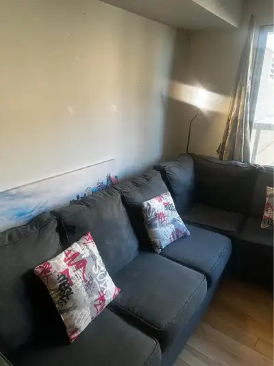 105” x 79” grey sectional couch/sofa In very good condition, no tears, stains or structural damage S...