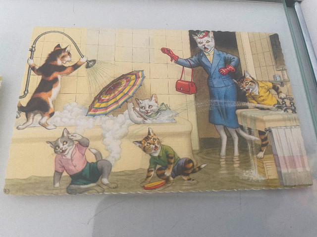 VINTAGE, Alfred Mainzer, Postcard SET OF 4, Humanized Cats Kitte dans Art et objets de collection  à Ville de Montréal - Image 3