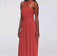 David's Bridal Y-Neck Coral Chiffon Evening Gown (Size 0)