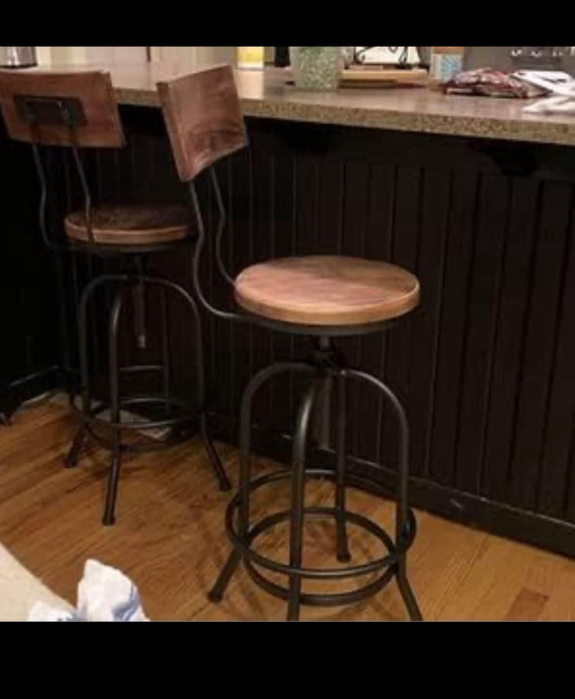 BOKKOLIK Set of 2-Industrial Bar Stools with Backrest-Swivel Woo in Chairs & Recliners in Hamilton - Image 2
