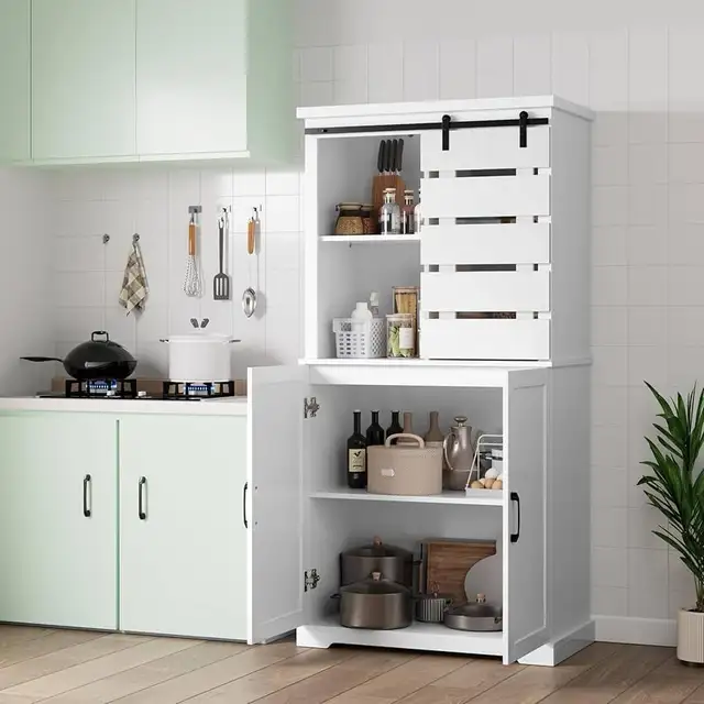 Tall Kitchen Pantry, Large Wood Storage Cabinet with Sliding Bar in Storage & Organization in Markham / York Region - Image 5