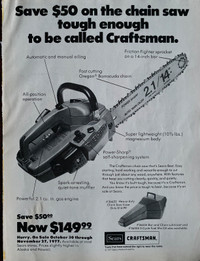 1977 Sears Craftsman Chainsaw Original Ad