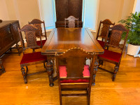 Antique Dining Table, Curio and Hutch