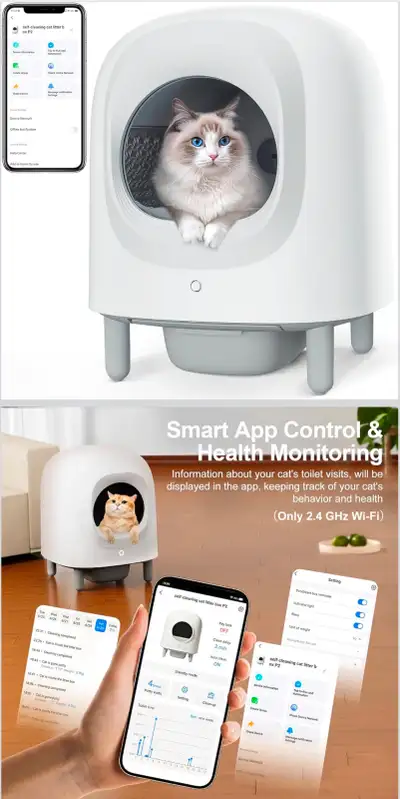 Self Cleaning Litter Box 56L Auto-Safety Protection/APP Control, View more