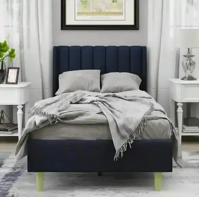 New Eriksay Twin size Upholstered Bed with Wingback Headboard, View more