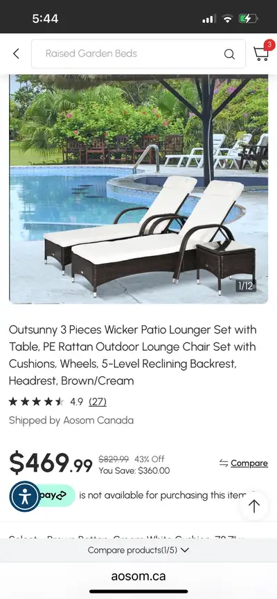 Outsunny PE rattan 3 Pieces Wicker Patio Lounger Set with Table, View more