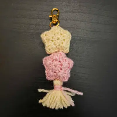 Crocheted Stars Keychain #5 (light yellow & light pink), View more