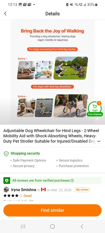 Adjustable dog wheelchair for hind legs, View more