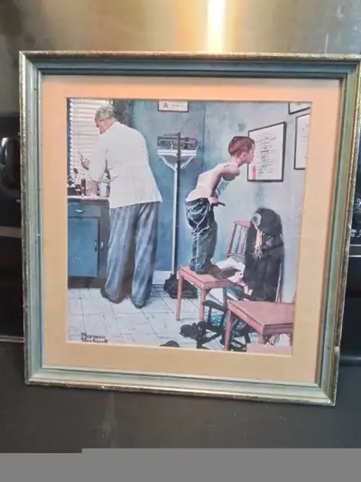 Norman Rockwell Print The Shoot 12.25x12.75" This framed Norman Rockwell print, titled 'The Injectio...