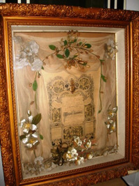 MUSEUM piece 1904 GERMAN WEDDING shadow box VEIL ORANGE BLOSSOMS