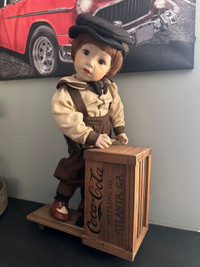 Franklin Mint Coca Cola Porcelain Doll with Cart