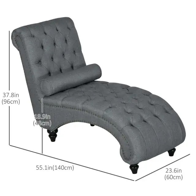Button Tufted Chaise Lounge Chair Indoor Upholstered Lounge Chai in Chairs & Recliners in Markham / York Region - Image 4