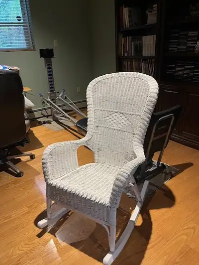 LOVELY WHITE HIGH BACK WICKER ROCKING CHAIR, View more
