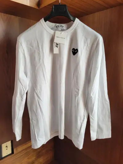 New Commes Des Garcons PLAY Long Sleeve White T Shirt - Large, View more